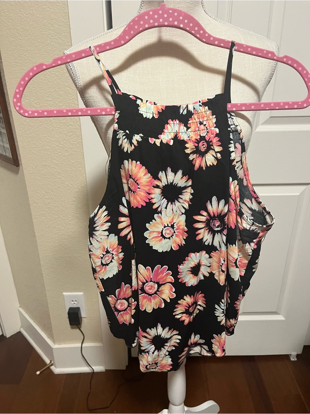 No Boundaries Black Floral Halter Tank - Pink & Peach Blooms